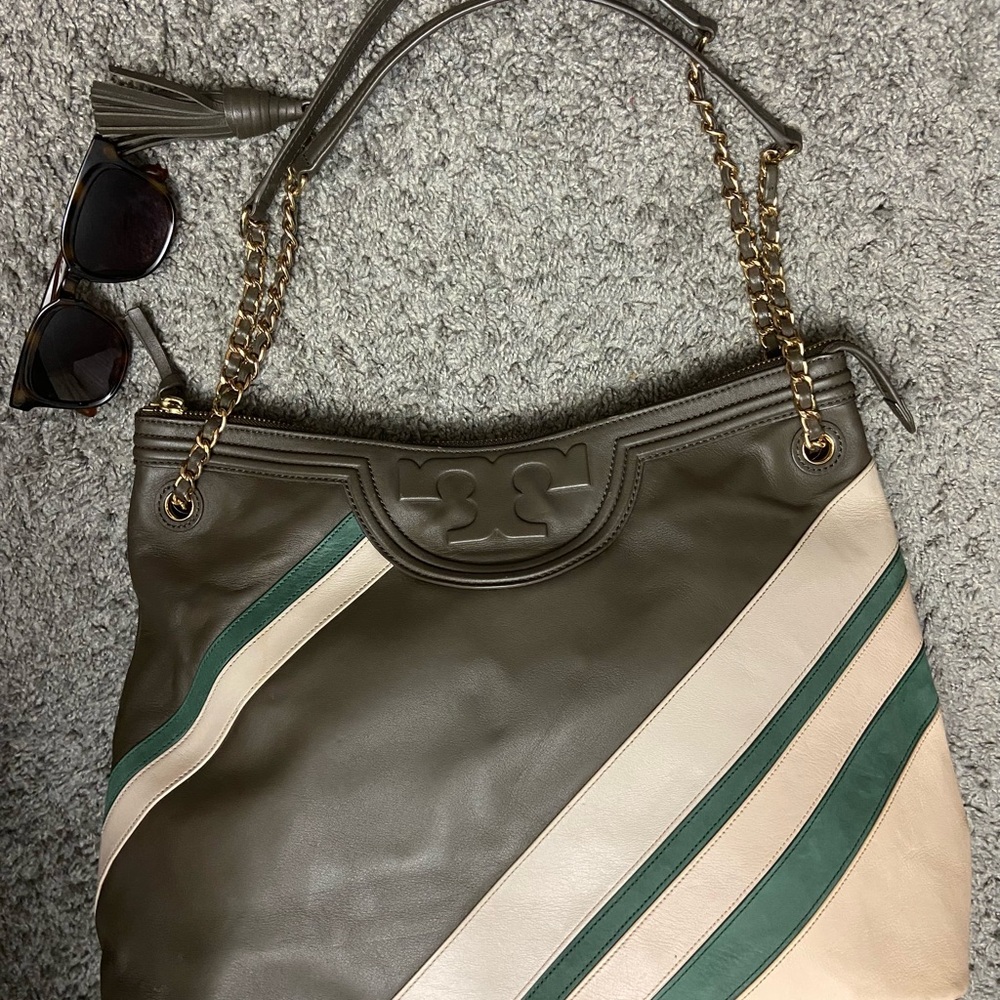Tory Burch Fleming stripe convertible zip tote